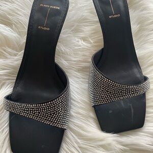 Black Suede Studio Crystal Sandals
